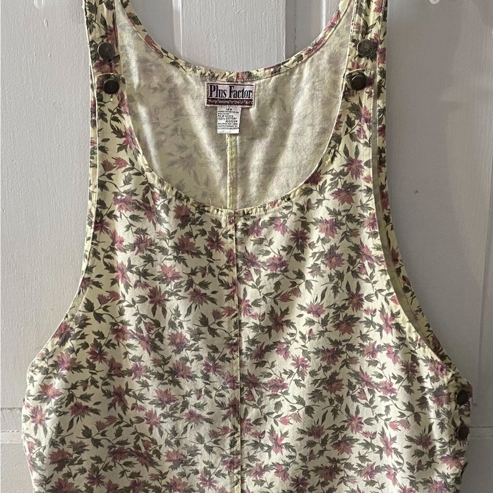 Plus Factor Vintage Floral Denim Overalls Dress